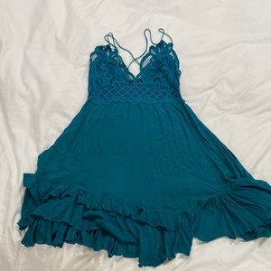 Free People One Adella Slip dress, size large in teal blue.